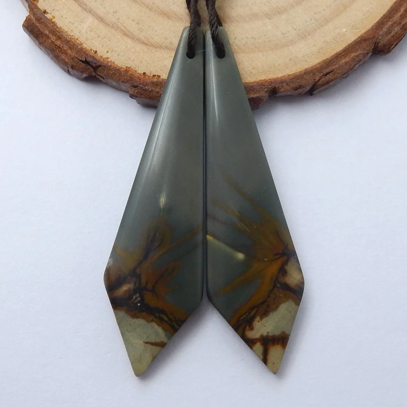 

Unique Gems,Natural Picasso Jasper Hand custom Earrings Pairs ,Original design 46x13x4mm,6.4g