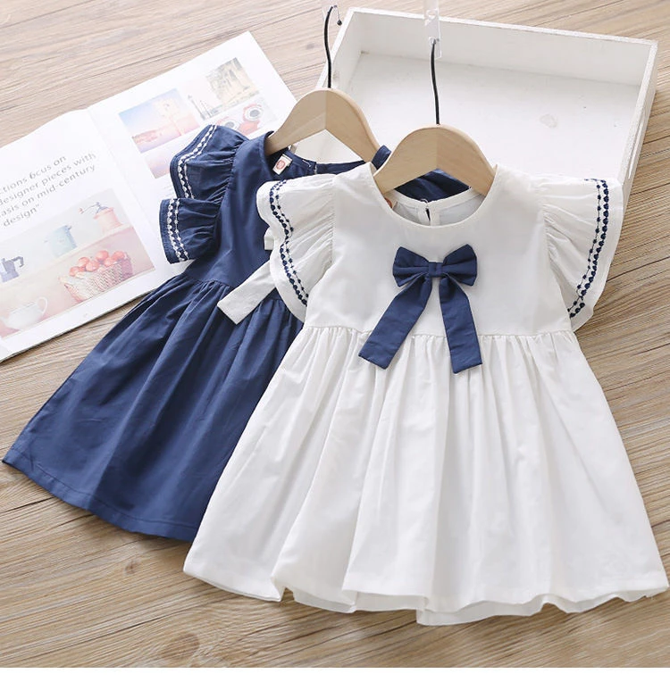 Vestido de princesa de manga corta para niñas, color azul marino, blanco,  Azul Real, años 90 a 130, TZ01|Vestidos| - AliExpress