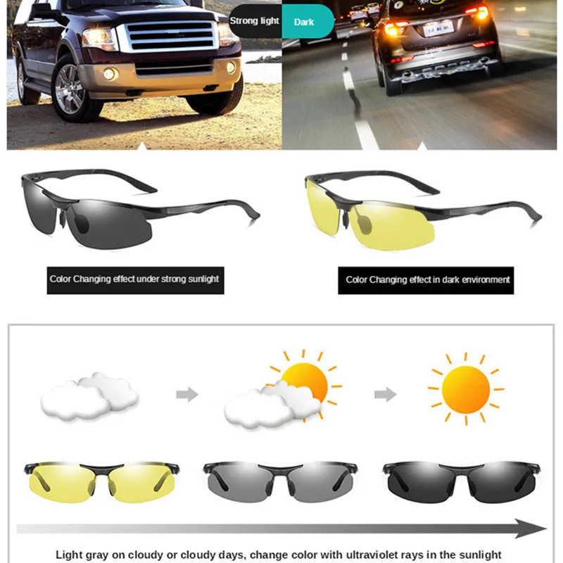 DOFTA Photochromic Polarized Sunglasses Men Aluminum Magnesium Driving Glasses Male Day Night Vision Driver Goggles Yellow 518