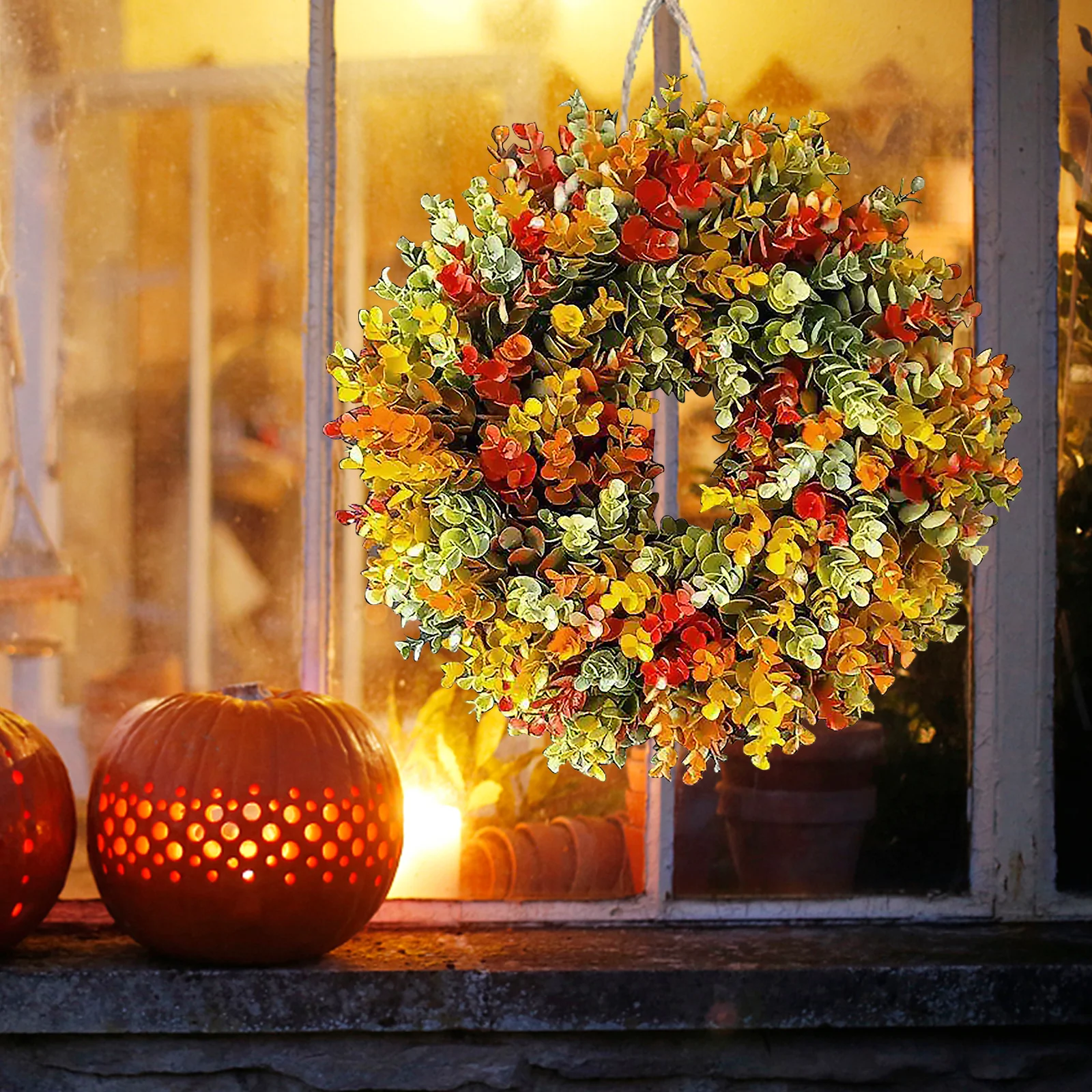 Couronne Automnale Décorative 30 Cm - Citrouille, Feuilles D'érable Et Cloches Pour Porte, Halloween, Thanksgiving - 5