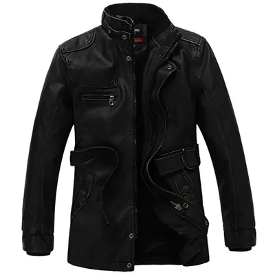 Мужская кожаная куртка, пальто, Осень-зима, модный бархатный ремень на молнии, однотонная верхняя одежда из искусственной кожи, большие размеры, M-6XL, Jaqueta - Цвет: Черный