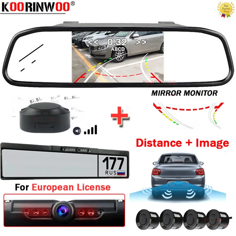 

Набор датчиков парковки Koorinwoo Eu, радар заднего вида, автомобильные датчики, Интеллектуальный номерной знак, камера заднего вида для Android-плеера