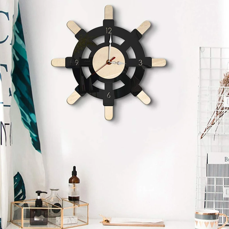 ABLA морские деревянные настенные часы Креативный руль скандинавский стиль бесшумные прозрачные акриловые часы парусник руль руля Decorat