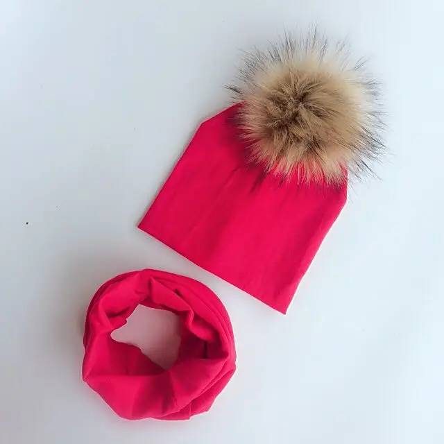 children's pom pom Hat Autumn Winter Baby Hat Girls Boys Cap Kids Beanie bonnet Collar Scarf set baby cap Photography props