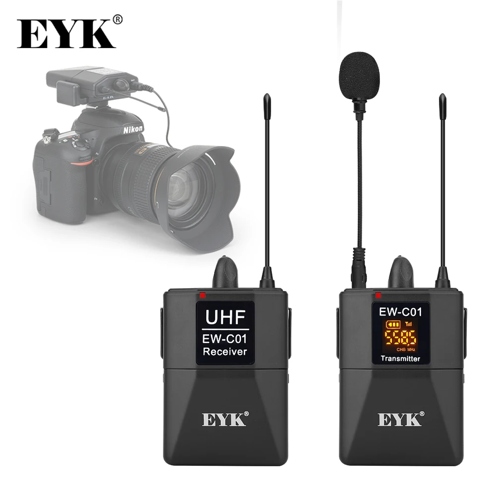 EYK 30 canaux DSLR appareil photo téléphone UHF sans fil double Lavalier Microphone système jusqu'à 60m pour Youtube vidéo enregistrement Interview