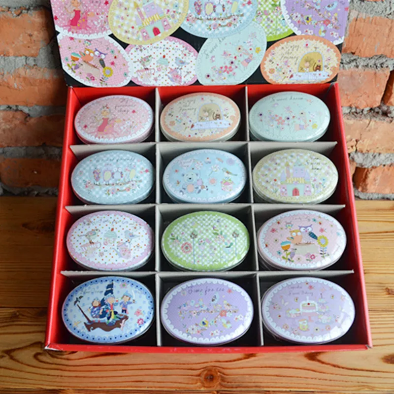 

24pcs/box Small Storage Box Flower Printing Oval Shape Candy Box Handmade Soap Case Mini Tin Jewelry box Small Pill Case