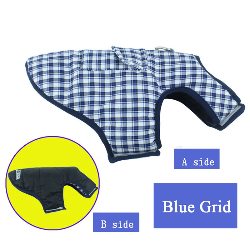 Blue Grid Водонепроницаемый одежда с принтом в виде собак для маленьких собак Французский бульдог пальто для больших собак, куртка-пуделем; обувь с Мопсом Костюмы Двусторонняя одежда для домашних животных, жилет верхняя одежда - Цвет: Blue Grid