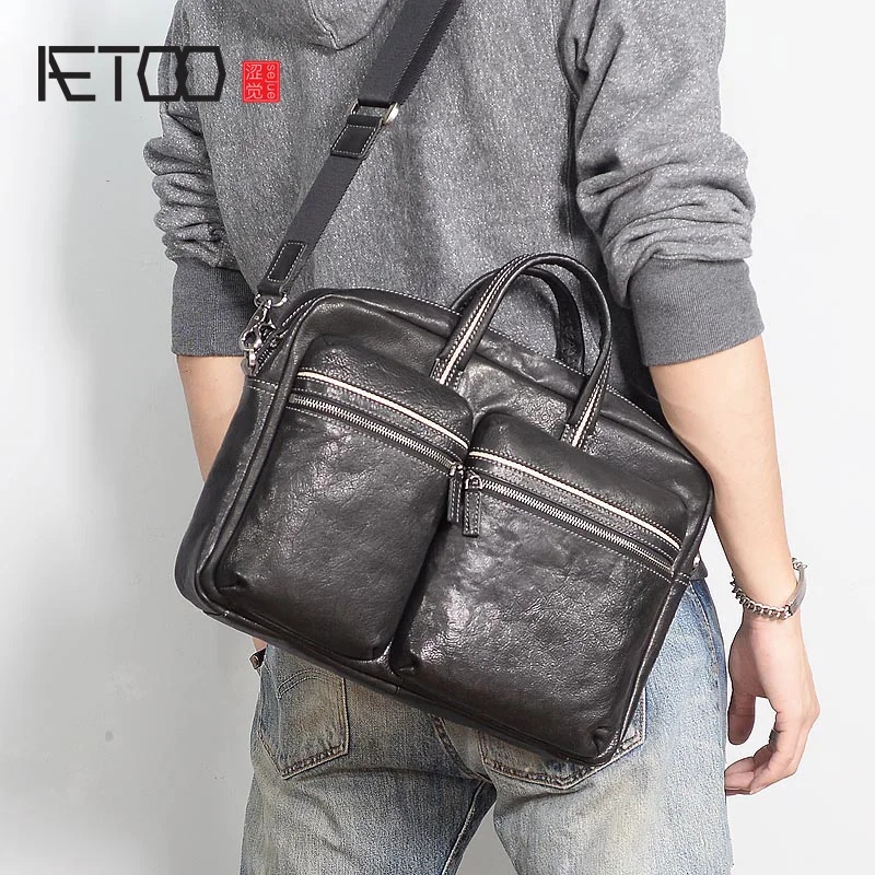Простая мужская кожаная сумка AETOO косая кожаный портфель |