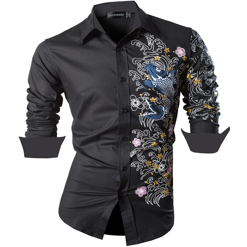 Sportrendy Men's Shirt Dress Casual Long Sleeve Slim Fit Fashion Dragon ...