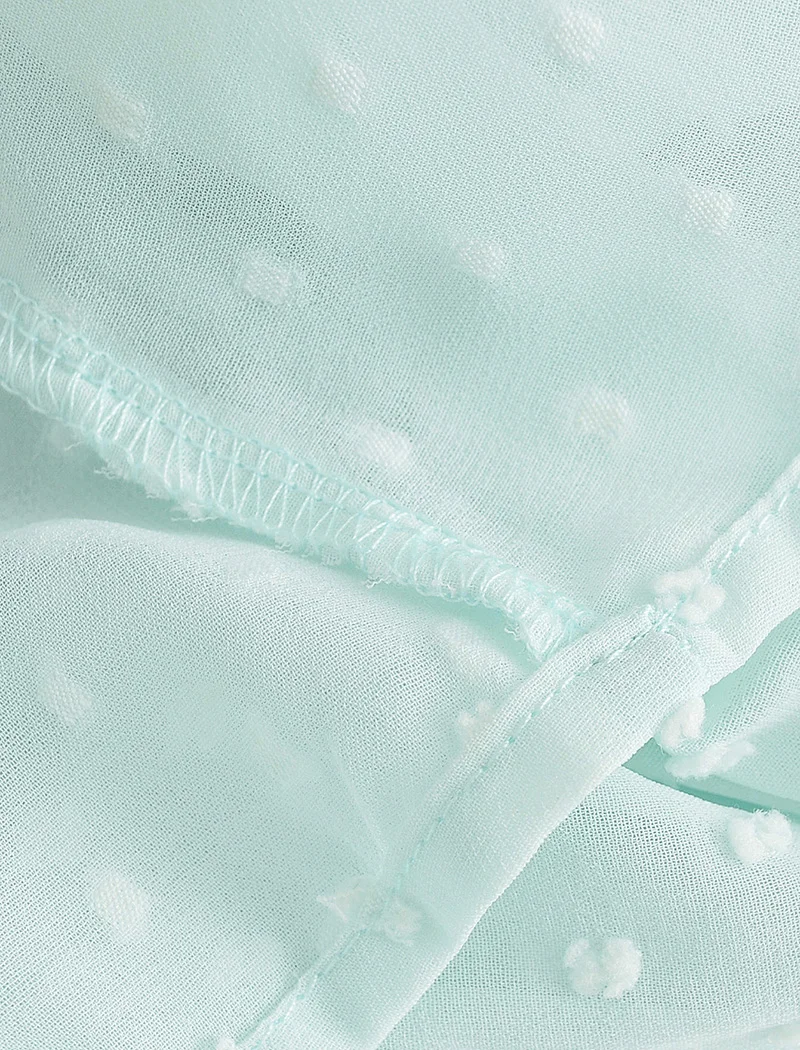 Aachoae Elegant Dots Emebroidery Transparent Blouse Women Puff Long Sleeve Pleated Blouses Ladies Sexy See Through Shirts Tops