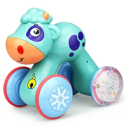 Educação infantil início quebra cabeça imprensa inercial rastejando brinquedo do bebê animal com som e luz bonito do animal de estimação puxar para trás casa carro