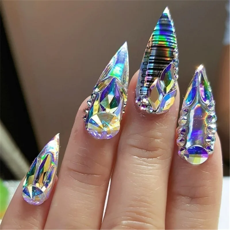 20 шт украшения для ногтей Алмазный орнамент острый низ горный хрусталь прозрачный AB Стразы Кристалл для 3d дизайна ногтей