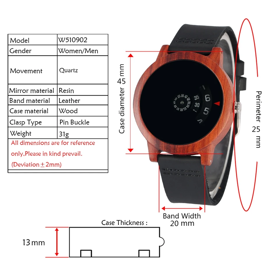 Минималистичные поворотные деревянные часы Уникальный Веерообразный циферблат художественный дизайн кварцевый красный сандаловое дерево чехол кожаный ремешок мужские наручные часы reloj