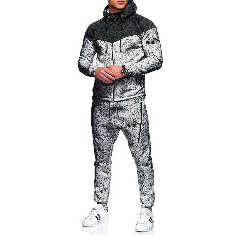 

New Men's Brand Sportswear Suits Men's Jogging Two-piece Hooded Zipper Hoodie and Sweatpants Sportswear Suits with Arm Letter Pr