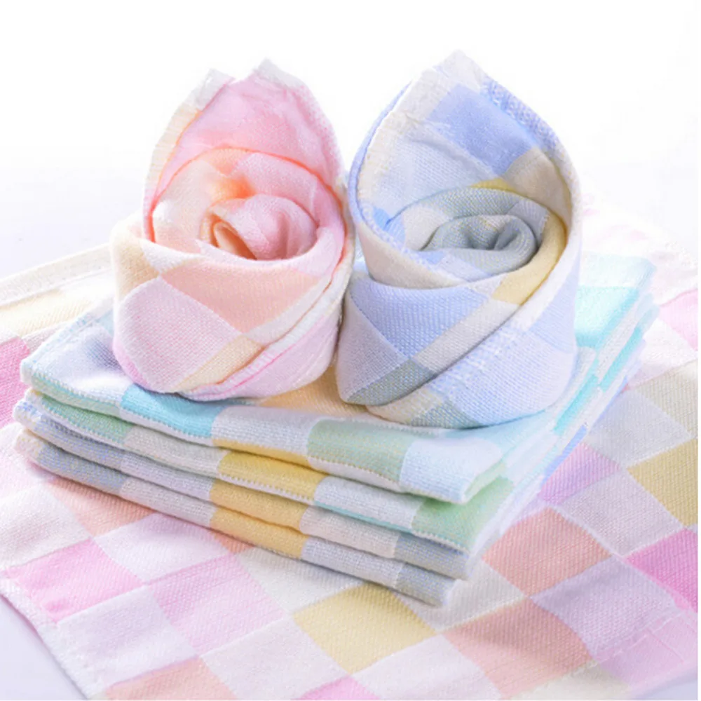 

NEW Soft Comfortable Bibs Cotton Double Gauze Checkered Towel Baby Daily Dedicated Feeding Face Bright Colors Small Square Wash