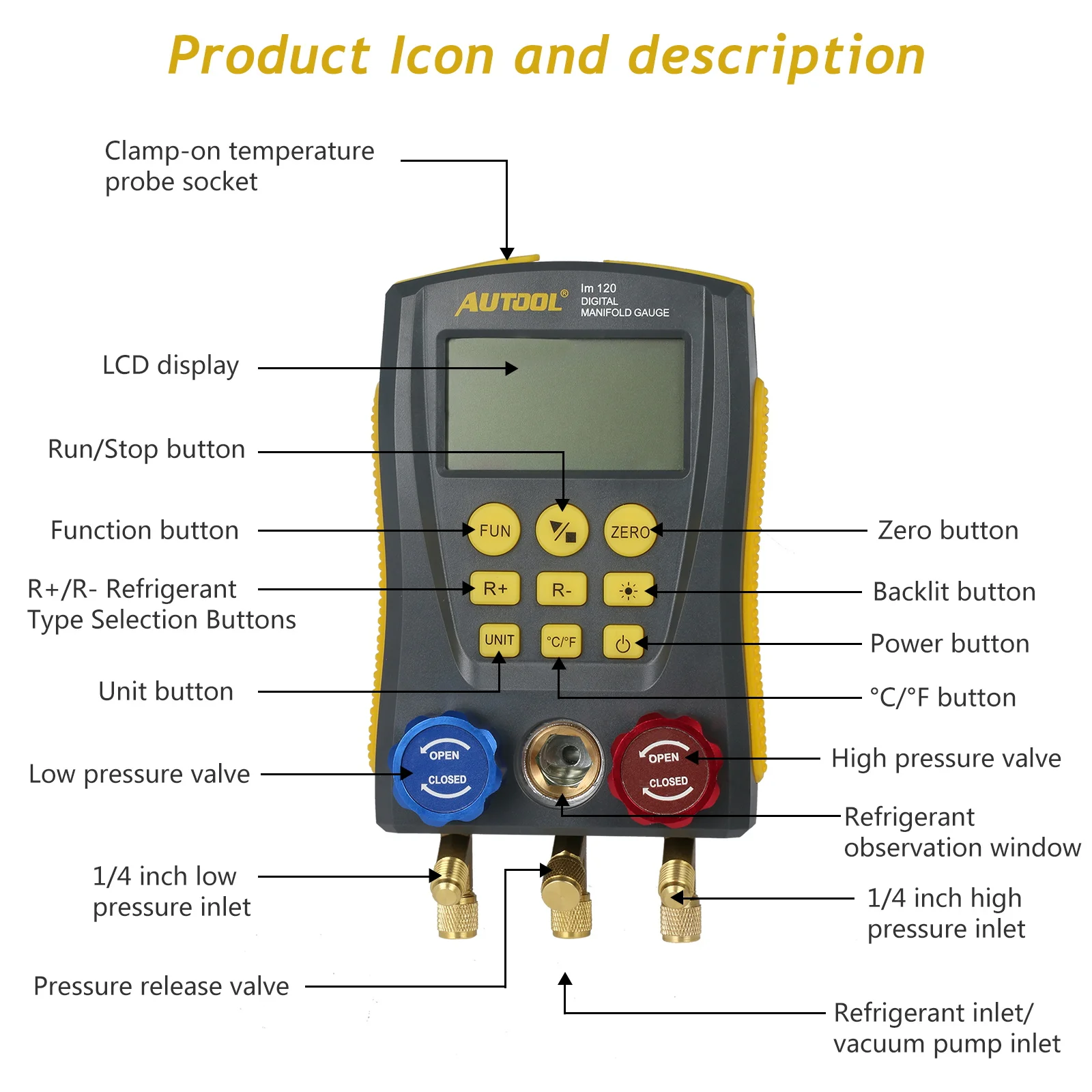 AUTOOL Измеритель температуры и давления для вакуумного кондиционера|Тестеры