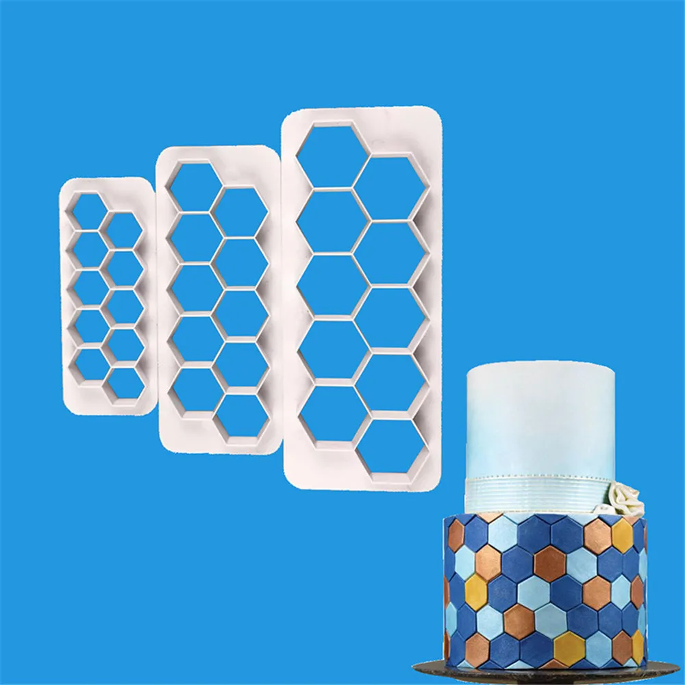 Hot Cake Mold 3pcs Hexagon Geometry Fondant Cookie Cutter Cake Mold Biscuit Confectionery Decorating Tools Baking Moulds03