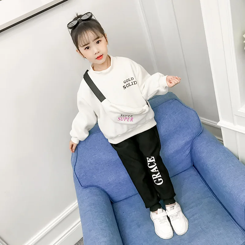 

Children Thick Set Winter 2018 New Style Girls Korean-style Trendy Letters Brushed And Thick Two-Piece Set Send Shoulder Bag