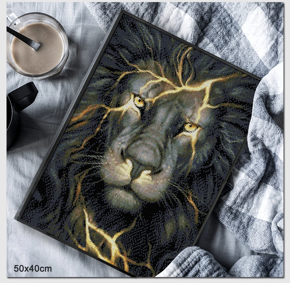 5D Full Square / Round Dill Diamond Embroidery Mosaic Lion Cross Stitch 3D DIY Diamond Painting Animal Craft Kit Home Decoration