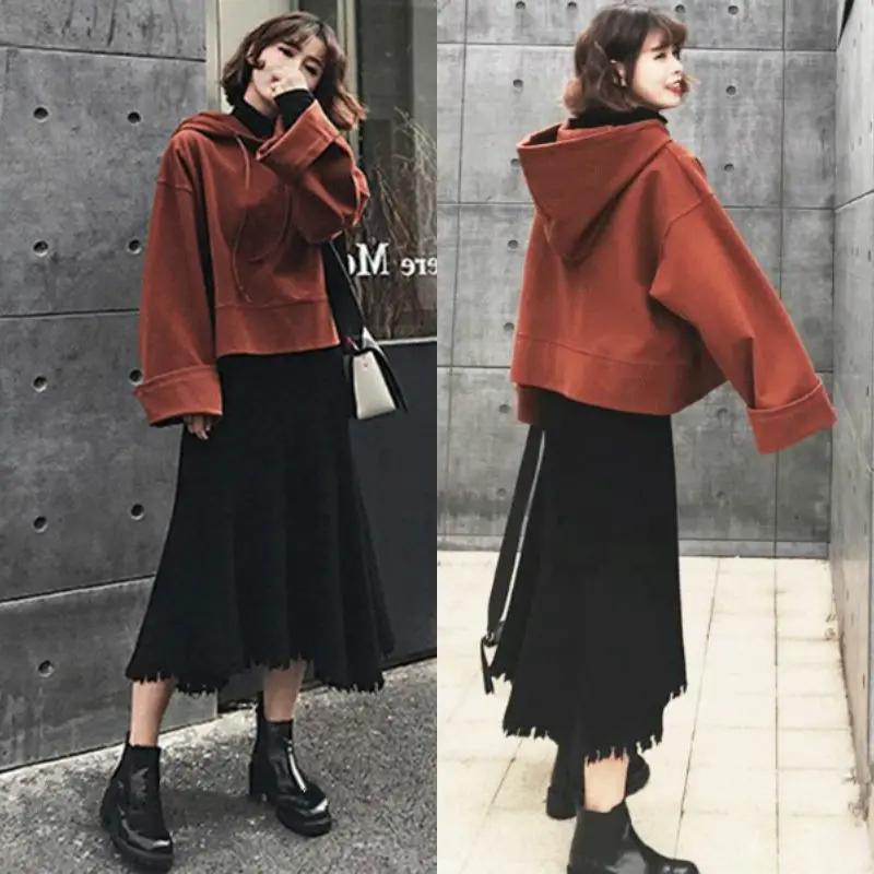 

Large Size Women's Sets Autumn and Winter New Women Sweatshirt and Hoodies Pullover Casual Skirt Two Piece Set Tracksuit f677