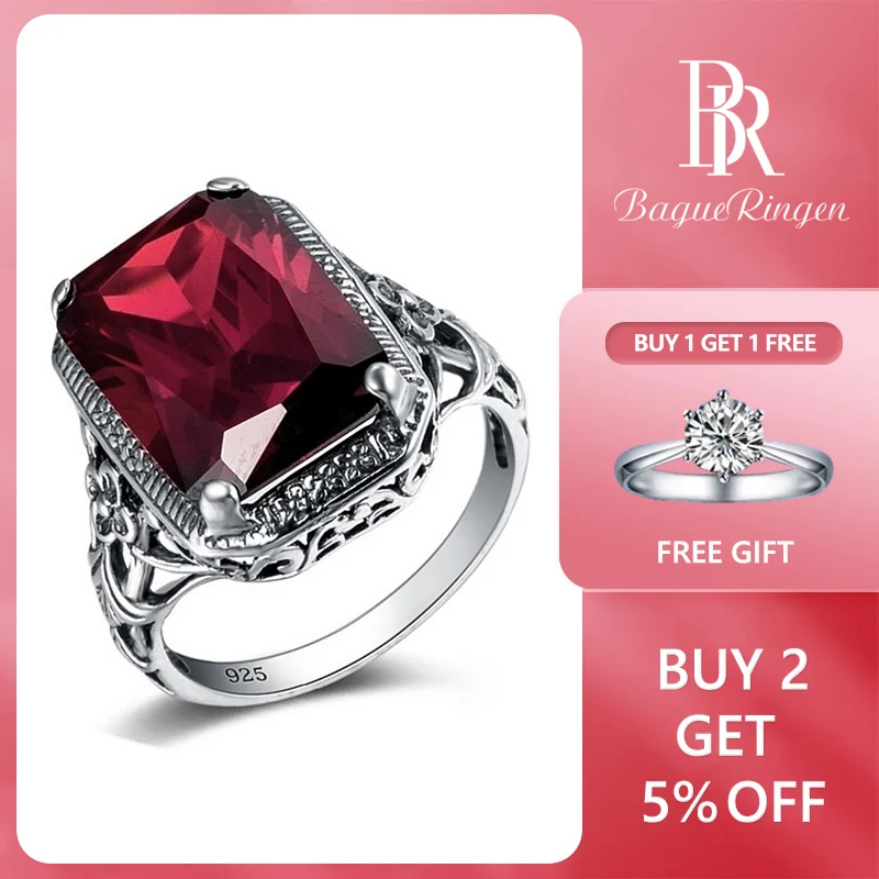 Bague Ringen Rectangle Vintage Red Ruby Rings For Women New Fashion Gemstone Silver 925 Jewlery Ring Wholesale Party Gifts Bague Ringen Rectangle Vintage Red Ruby Rings For Women New Fashion Gemstone Silver 925 Jewlery Ring Wholesale Party Gifts