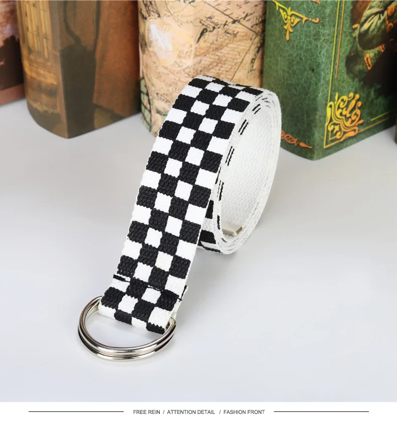 elastic belt for men Fashion Punk Checkered Belt Waistband Long Black and White Plaid Checkerboard Couple Checkered Canvas Women New Belts mens brown belt