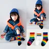 3 Pairs/Pack Autumn Winter New Children's Socks Boys And Girls Rainbow Striped In Tube Tide Socks Baby Kids Cotton Sport Socks 3