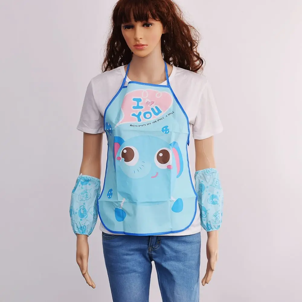 Cartoon Kids Children Apron Set Waterproof Art Painting Kitchen Apron Sleeves Painting Cooking Bib Aprons Baking Aprons
