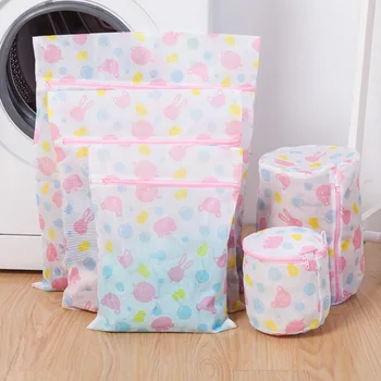 

5PCS Set Polyester Mesh Laundry Bags Washing Protector Flower Printed Travel Luggage Storage Organizer Zipper Closure For Blouse