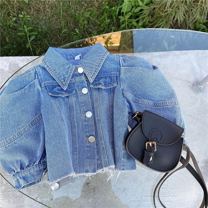 Baby Girl Denim Jacket Puff Sleeve Infant Toddle Kid Jean Coat Child Windbreaker Jacket Baby Blazer Outwear Spring Autumn 0-7Y