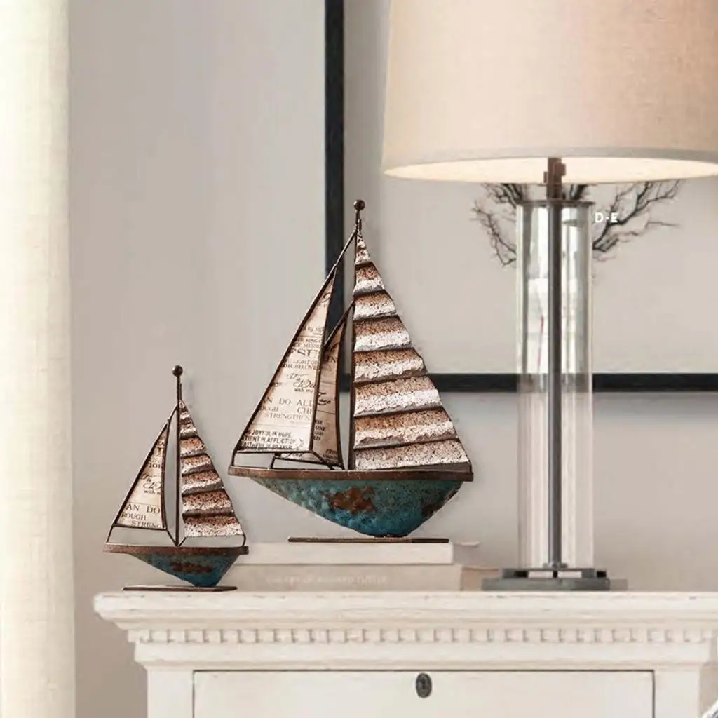 Iron Sailing Ship Model Mediterranean Sailboat Nautical Decor Retro