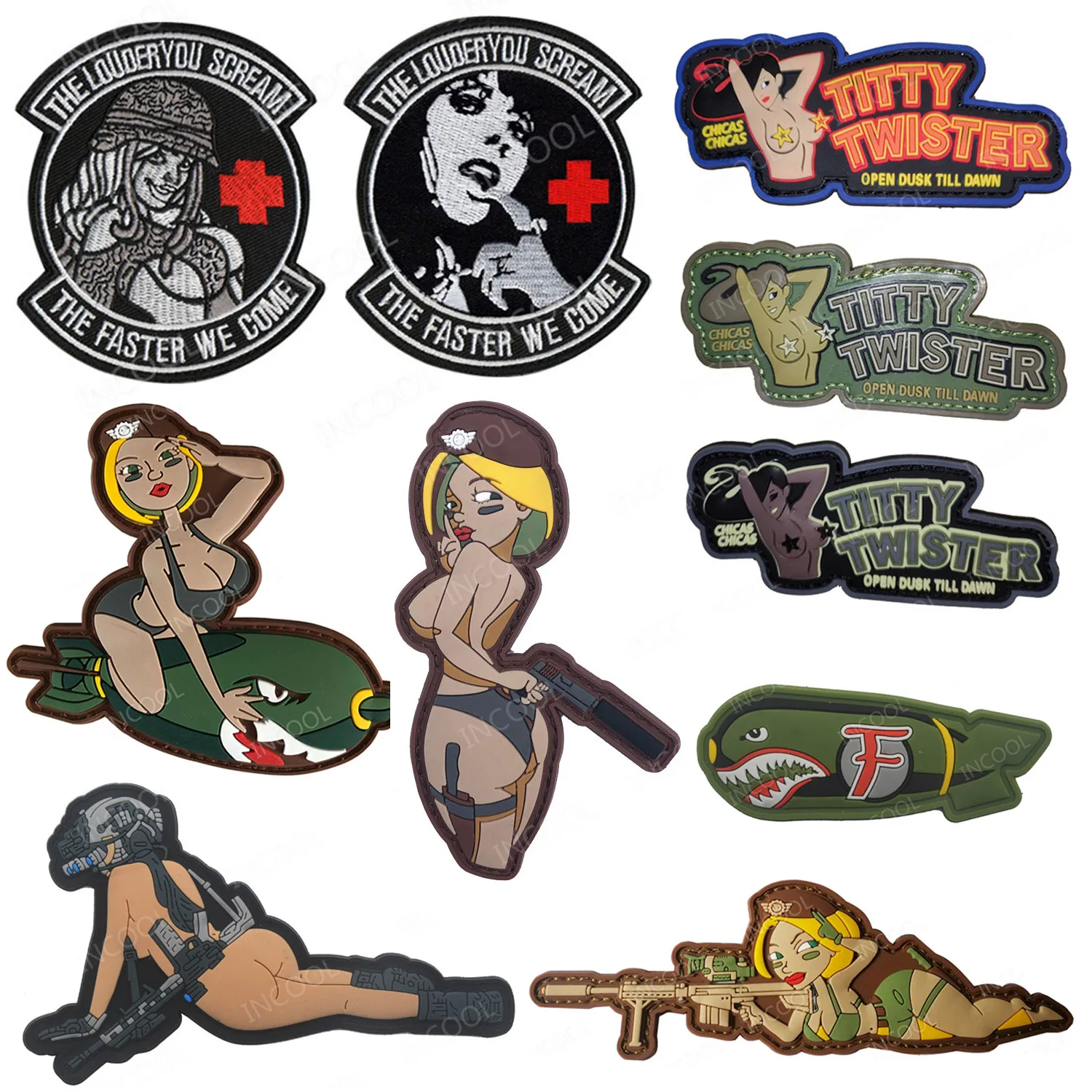 

Fly Bomb Rubber Patch Sexy Girl PVC Patch Tactical Military Morale Patches Combat Emblem Applique Medical Cross Badges Hook Back