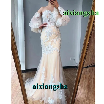 

Light Champagne Sweetheart Evening Dresses Appliques Prom Celebrity Robe De Soiree Special Occasion Wedding Party