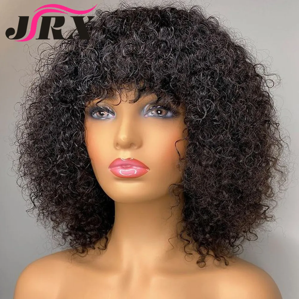Human Hair Wigs Jerry Curly Human Hair Wigs with Bangs Full Machine Made Wigs Highlight Honey Blonde Colored For Women Peruvian Remy Hair