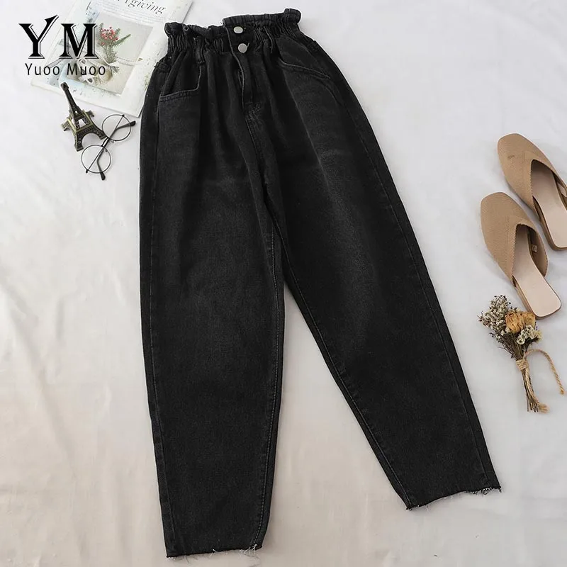 Style 1 Black YuooMuoo High Quality Soft Vintage Boyfriend Jeans for Women Elastic High Waist Mom Black Jeans Harajuku Long Denim Pants - Цвет: Style 1 Black