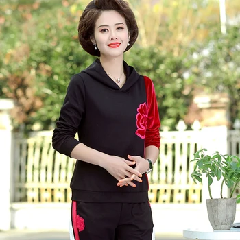 

Large Size 4XL 2 Two Piece Set Women Casual Mom's Patchwork Tracksuits Print Tops Coat And Pants Sportswear Suit Clothing