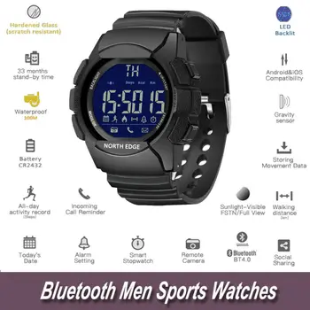 

NORTH EDGE AK Pedometer Calories Bluetooth Men Sports Watches Distance Detection Digital Watch Running Swimming Wristwatch