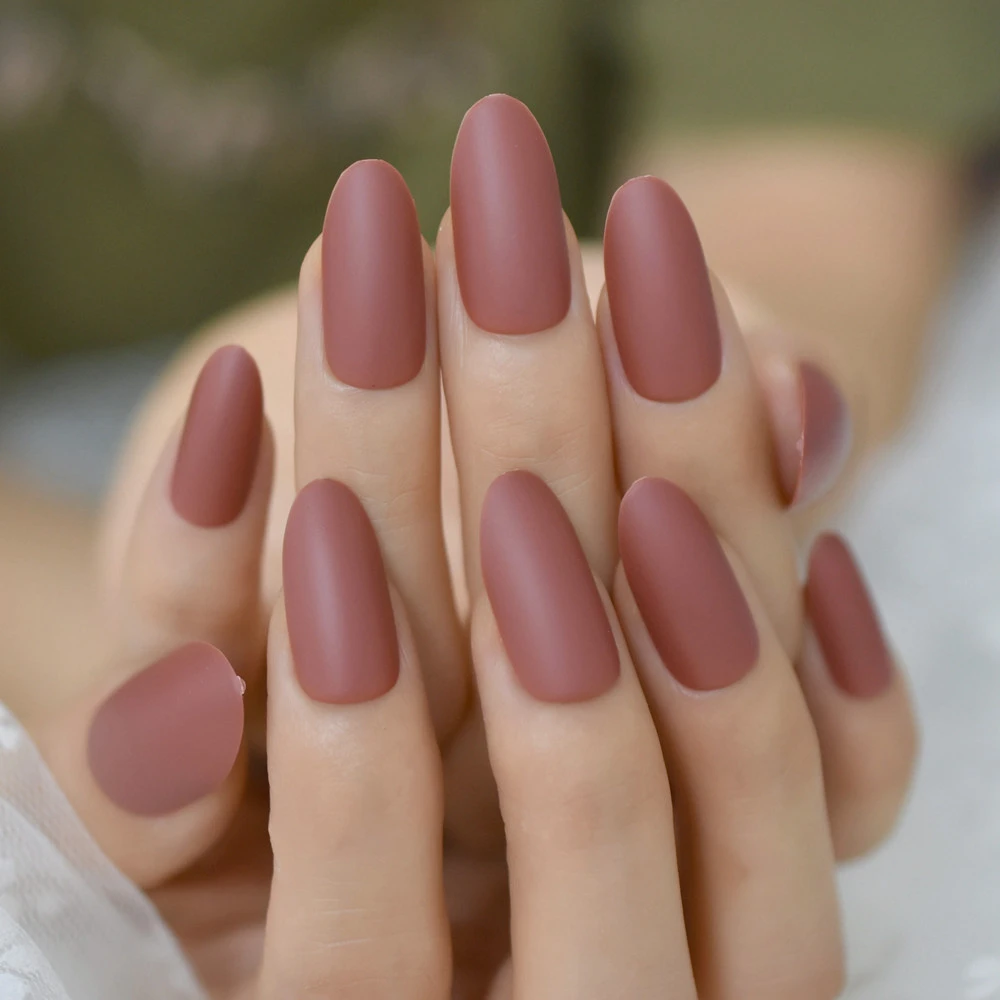 Jujube Red Matte Fake Nails Medium Long Oval Manicure Artificial Nail Art Tips 24 Nails Sculpted Nails Echiq Finger False Nails Aliexpress