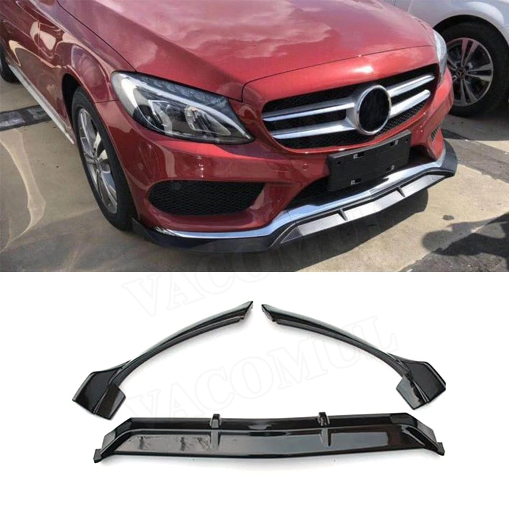 ABS Рояль черный Передний спойлер для Mercedes Benz W205 C205 C200 C300 C43 AMG- 3 шт. голова бампер подбородок сплиттеры