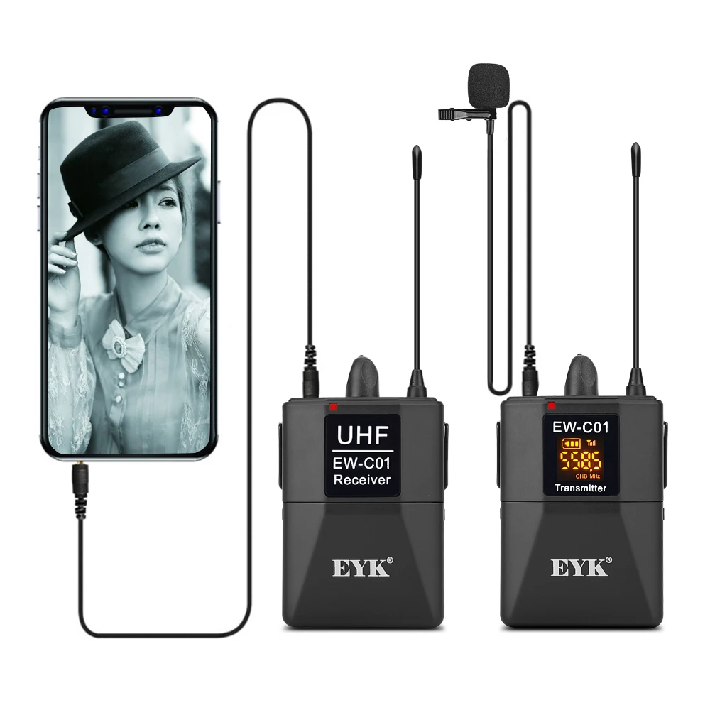 EYK EW C01 30 каналов UHF Беспроводная петличная микрофонная система с ручным стильным