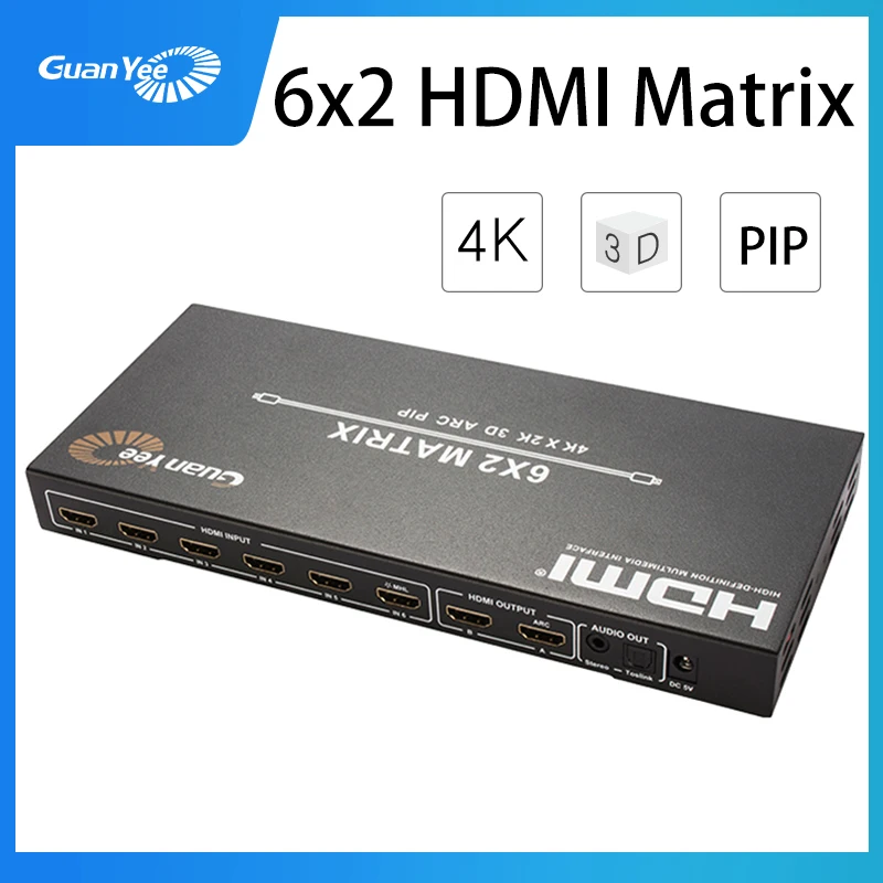 Сплиттер HDMI Matrix 6x2 оптический SPDIF + 3 5 мм аудио экстрактор HDMI|Кабели HDMI| |