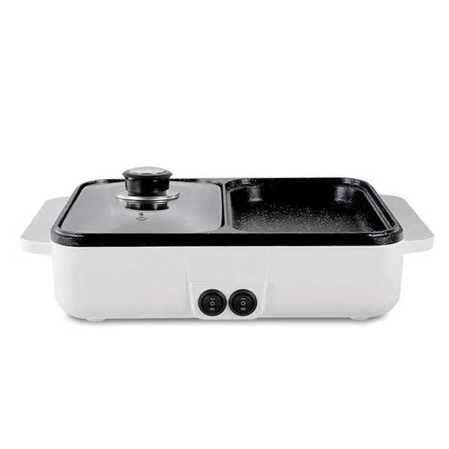 2 in 1 pentola elettrica per barbecue, barbecue elettrico, grill, fornello, multifunzionale, antiaderente, senza fumo, padella per barbecue, pentola calda 220 V_voghion.com