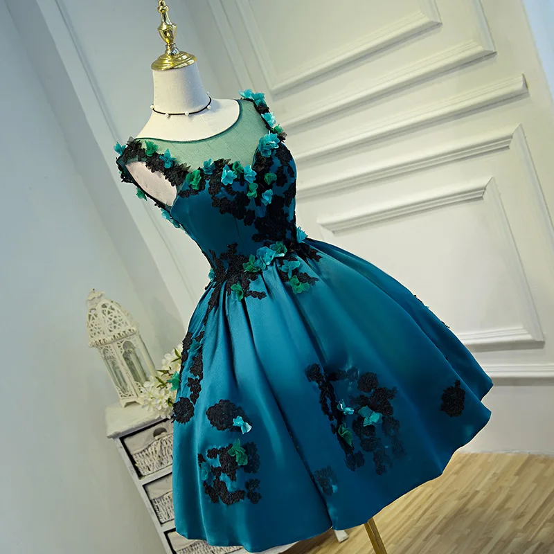 

Evening Dress 2020 New Spring Word Shoulder Evening Dress Royal Blue Applique Short Pettiskirt Satin Dress Vestidos De Fiesta
