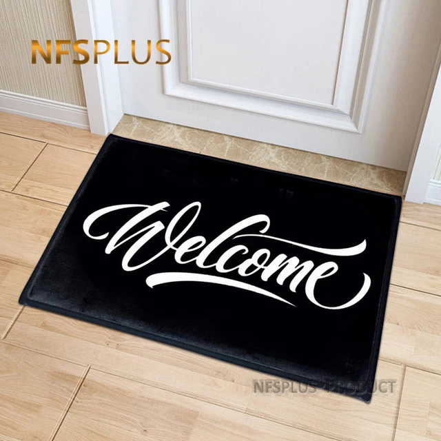 Welcome Front Door Mat Carpet Flannel Fabric Suede Anti-Slip Floor