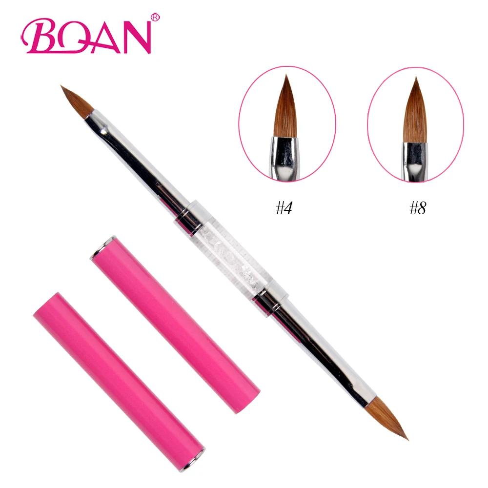 

1Pc Double-end #4 and #8 Acrylic Nail Brush Pure Kolinsky Sable Hair Metal Handle with Rhinestones Nail Art Tools Manicure Brush