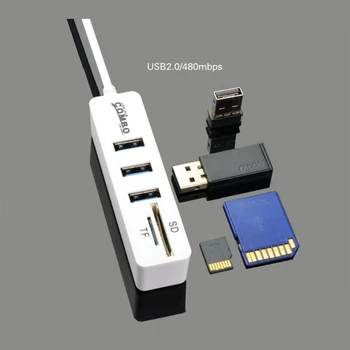 

3 Port USB 2.0 Hub Splitter Combo Micro USB Connector Cable OTG SD/TF Card Reader E65E