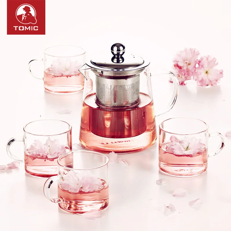 

Tomic/US Special Engraved High-End Glass Tea Set Heat-Resistant Filter Four-in-One Flower Pot