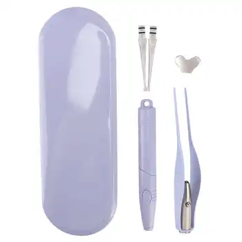 

Portable Case Box Professional LED Luminous Children Earpick Earwax Remover Tweezers Set Care Tool (Purple) for
