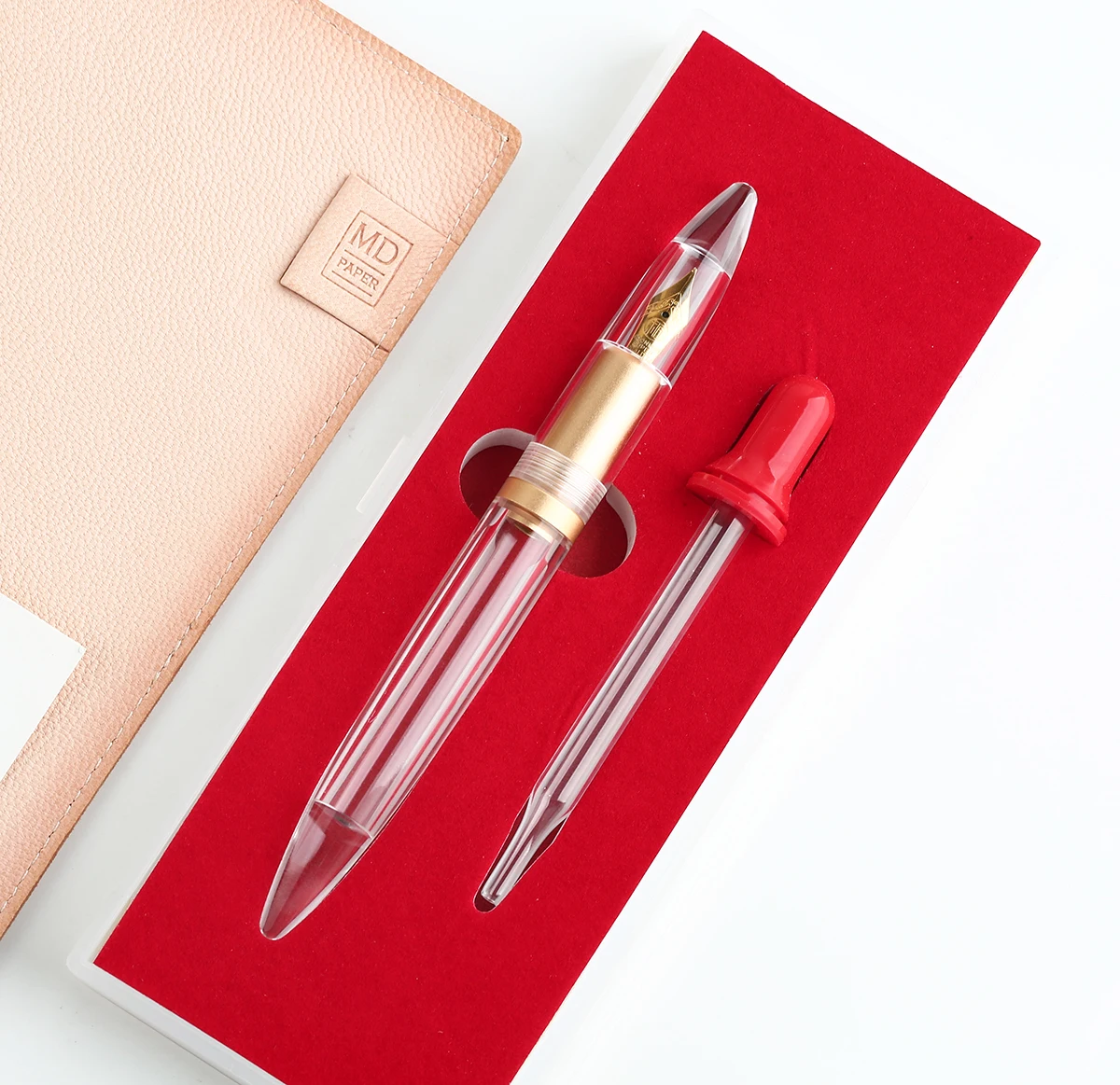 

Upgraded Moonman M2 Metal Dropper Fountain Pen Transparent Champagne Large-Capacity Iridium EF/F 0.38/0.5mm Writing Gift Set