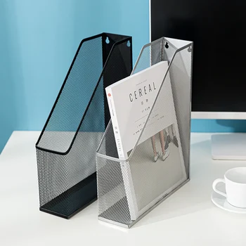

Black Silver Magazine File Holder Metal Mesh Bookends Desktop Organizer Shelf Grid Document Book Holder Support Stand Storage